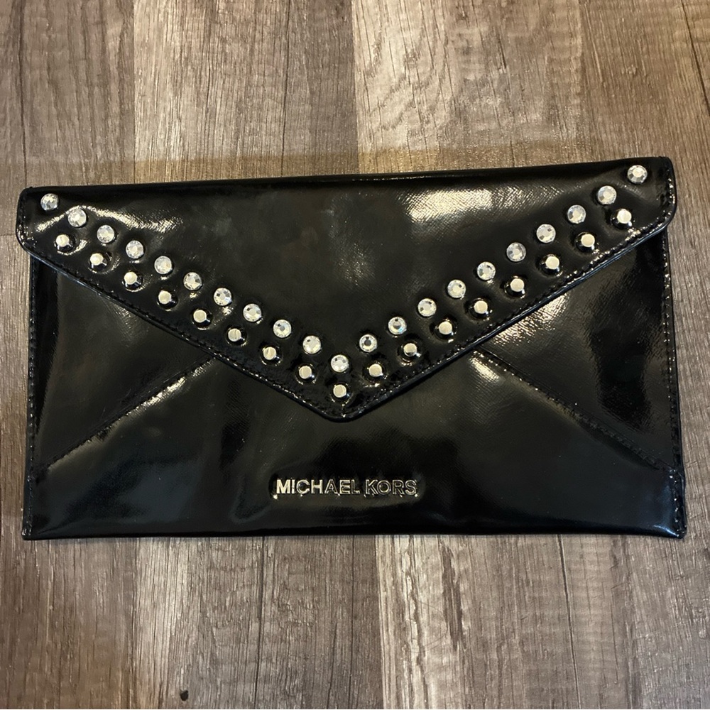 MICHAEL KORS BLACK JET SET TRAVEL JEWEL ENVELOPE CLUTCH BAG